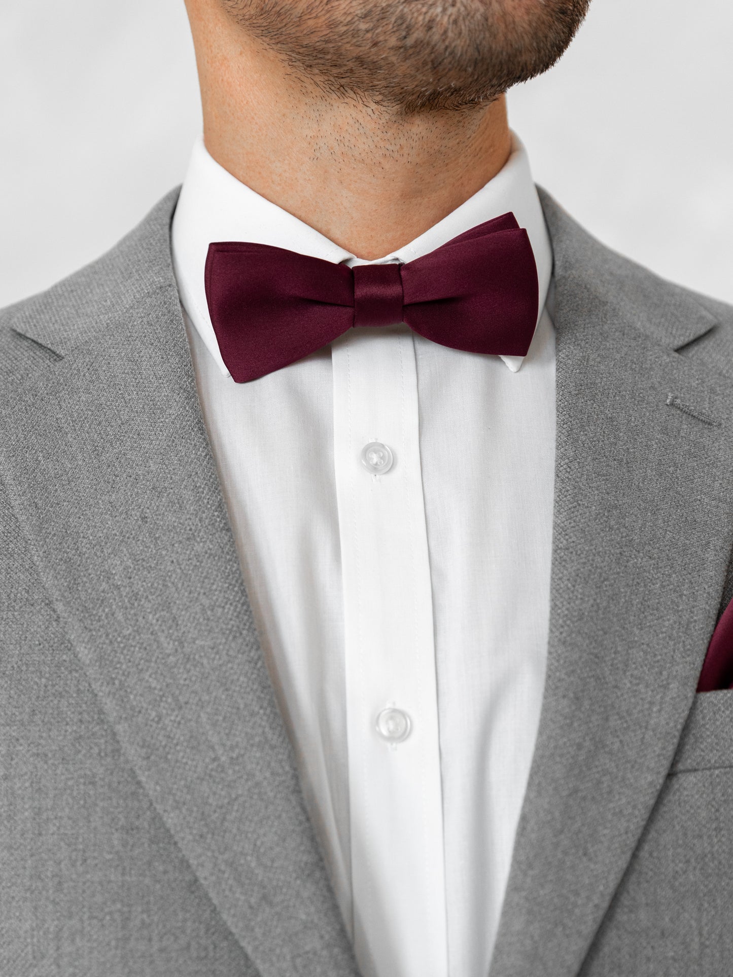 Maya Cranberry Satin Bow Tie & Pocket Square Set