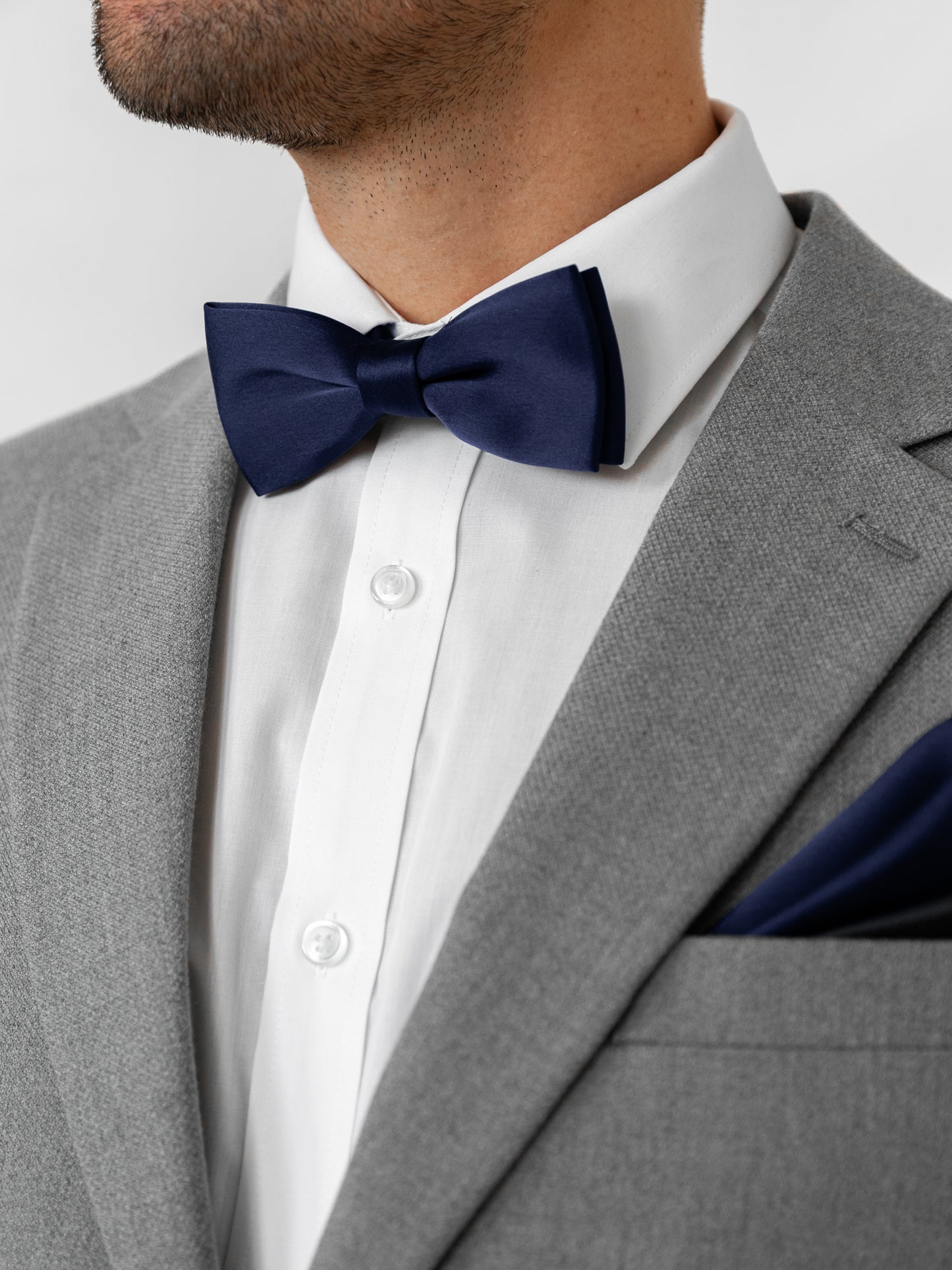 Maya Navy Satin Bow Tie & Pocket Square Set