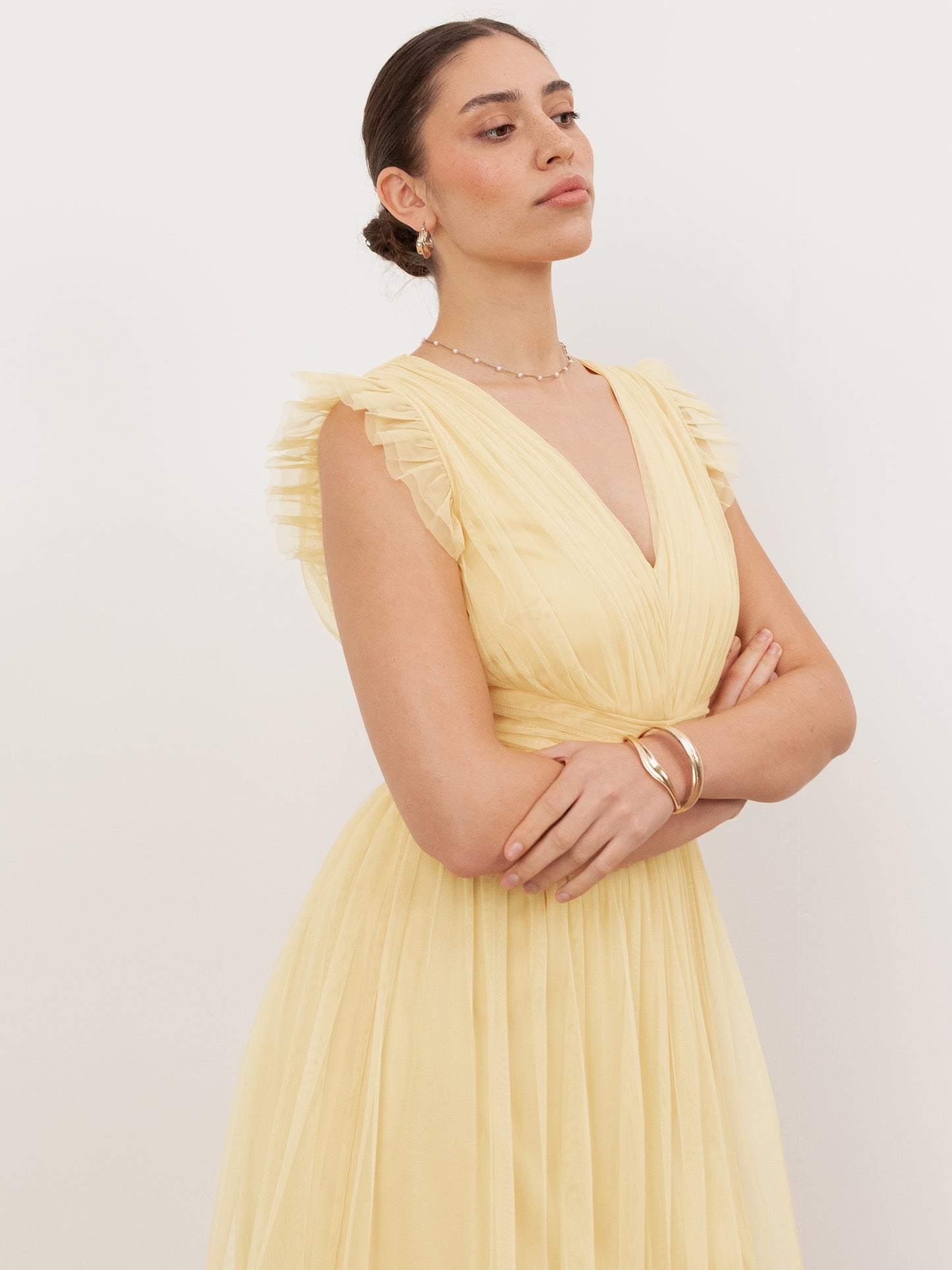 Anaya With Love Recycled Butter Yellow Flutter Sleeve Ruffle Maxi Dress
