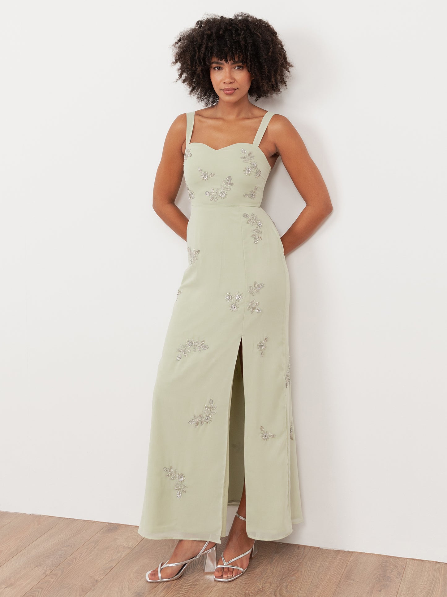 Maya Meadow Green Embellished Strappy Maxi Dress
