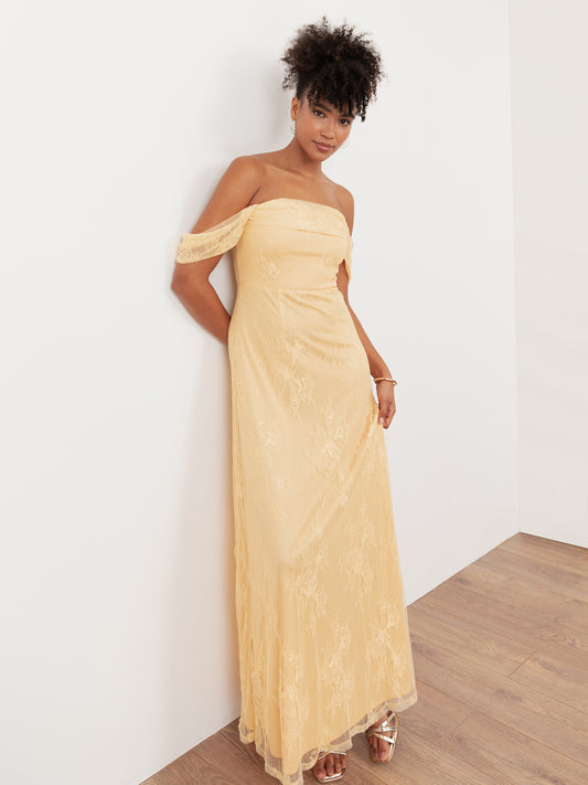 Maya Buttercream Lace Bardot Maxi Dress