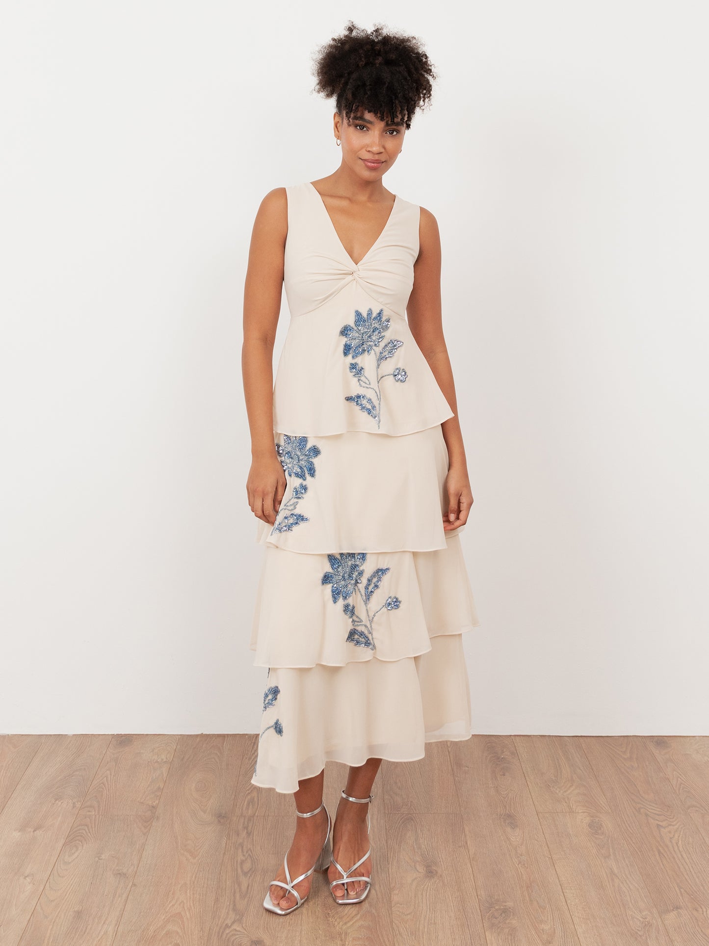 Maya Twist Front Embellished Tiered Midaxi Dress