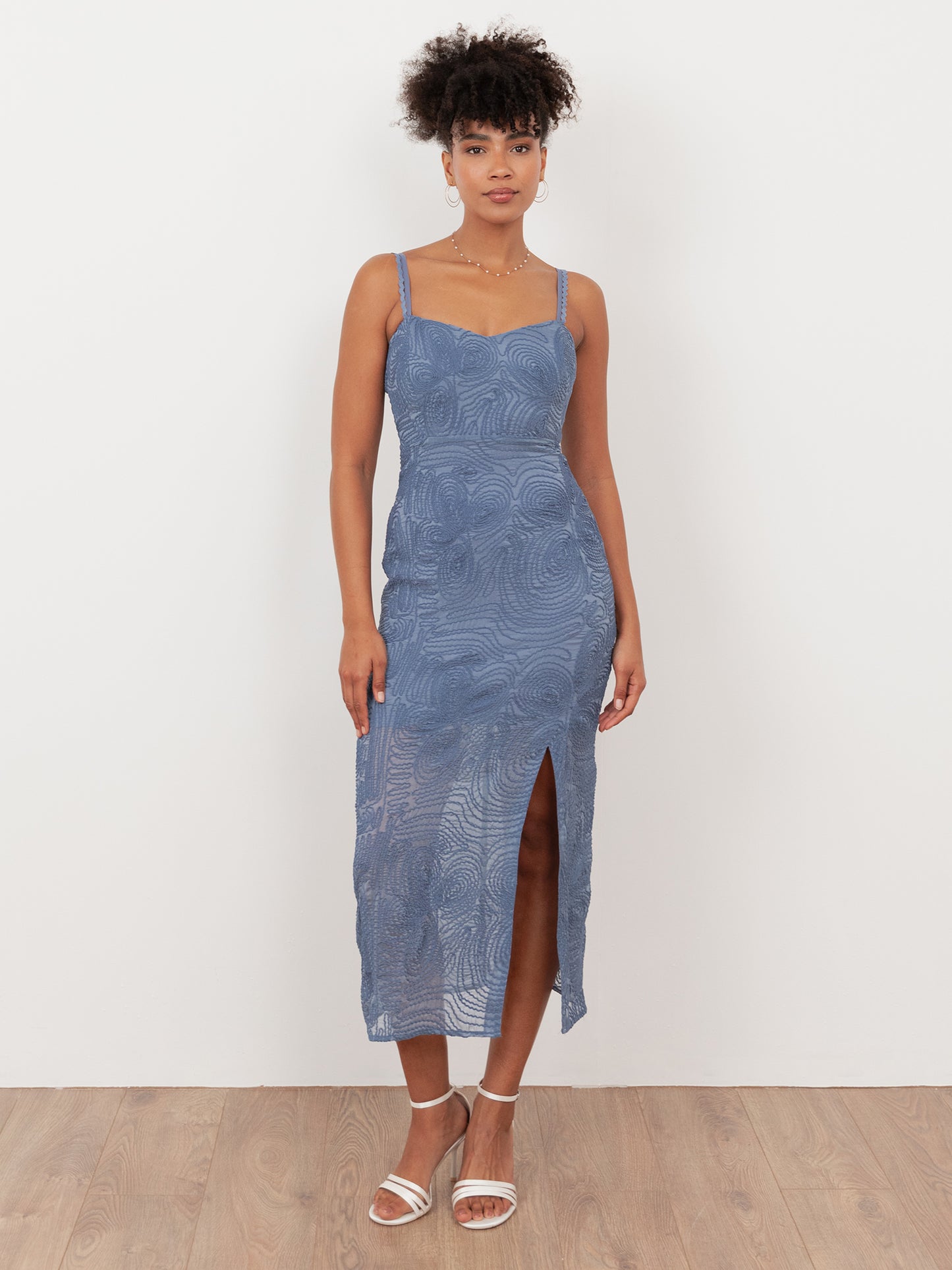 Maya Infinity Blue 3D Textured Chiffon Midi Dress