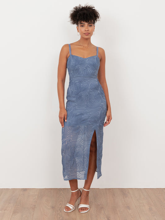 Maya Infinity Blue 3D Textured Chiffon Midi Dress