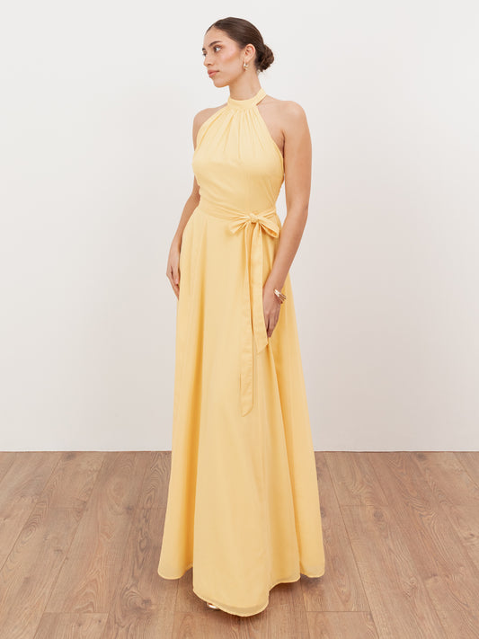 Anaya With Love Recycled Butter Yellow Self-Tie Halter Neck Maxi Dress