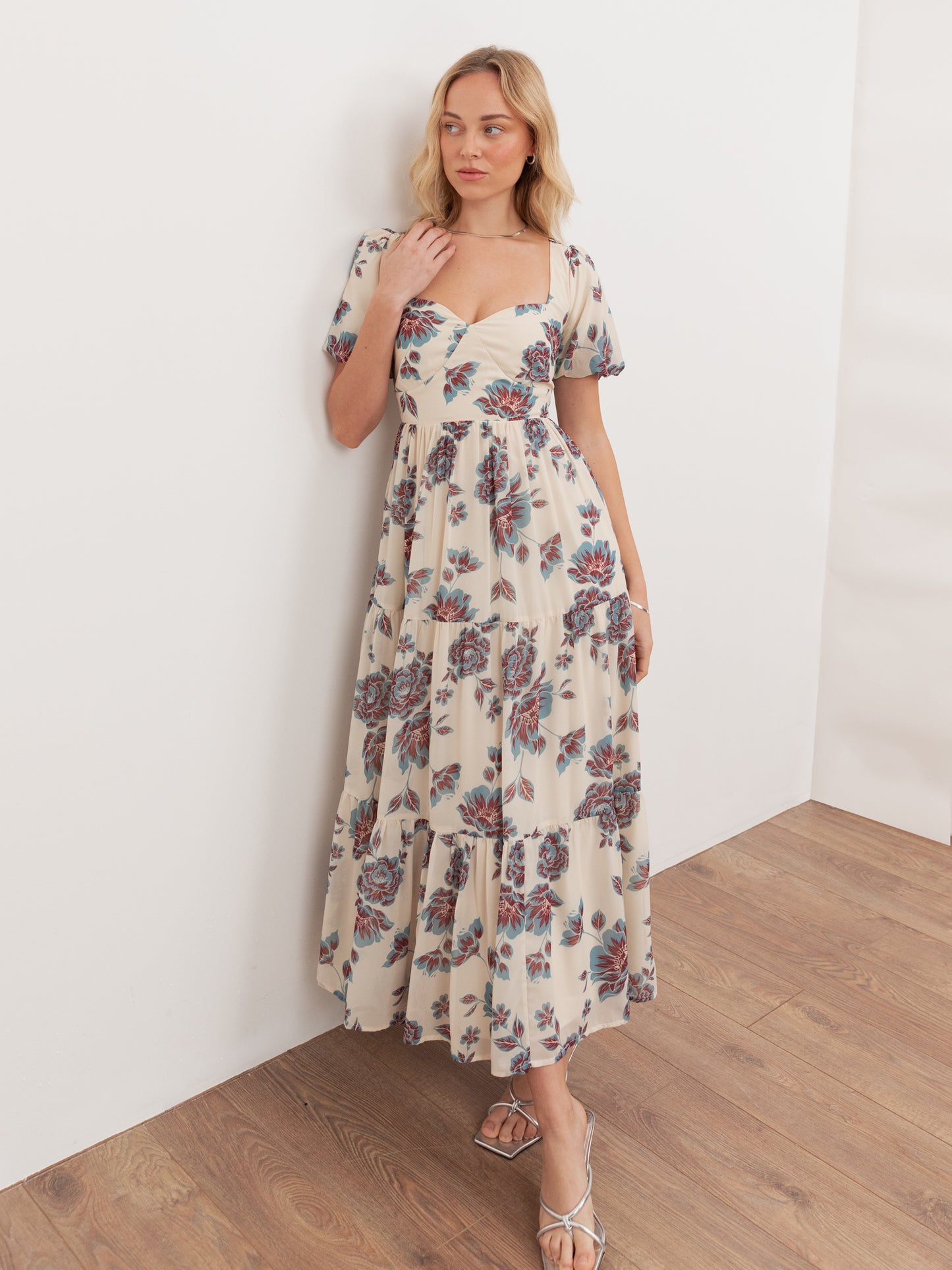 Anaya With Love Recycled Floral Sweetheart Neck Puff Sleeve Midaxi Dress