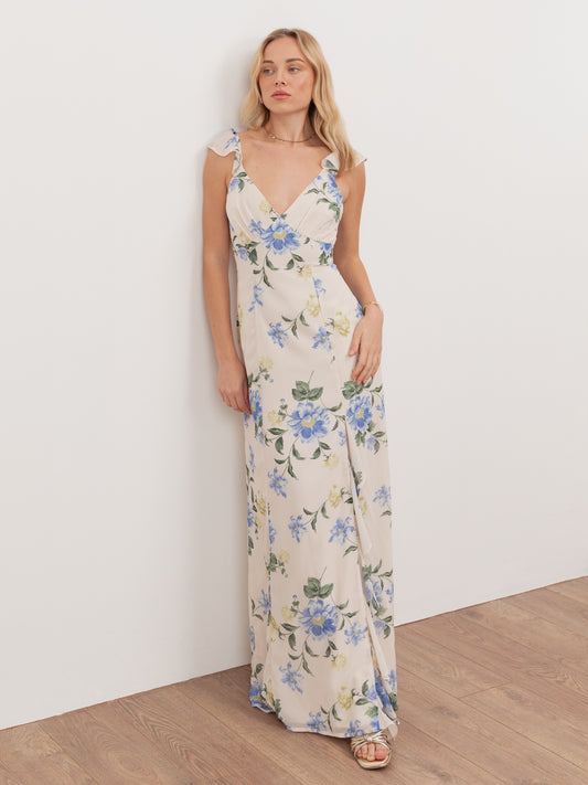 Anaya With Love Recycled Floral Strappy V Neck Maxi Dress with Skirt Split & Ruffle Detail