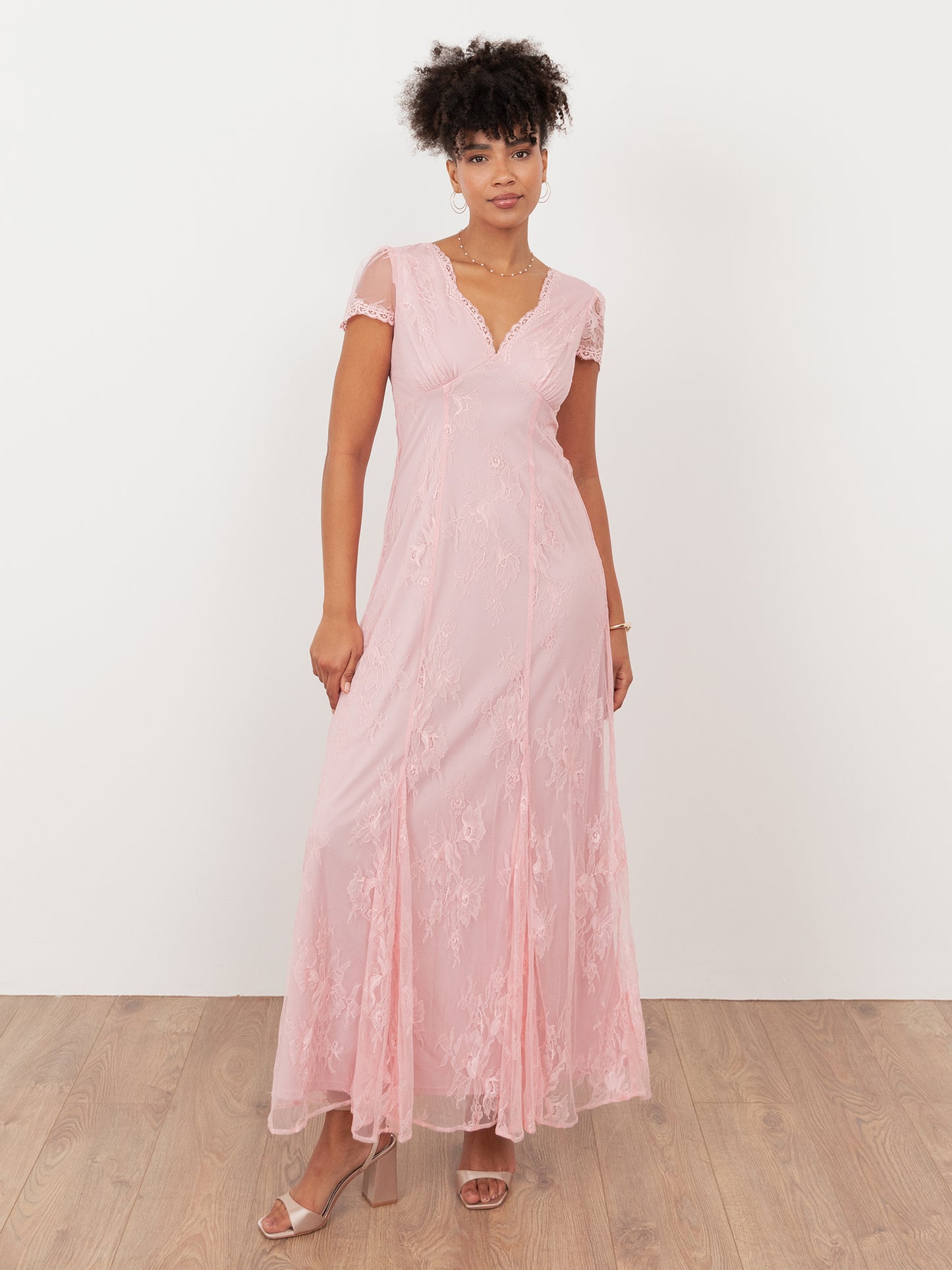 Maya Soft Pink Lace V Neck Maxi Dress