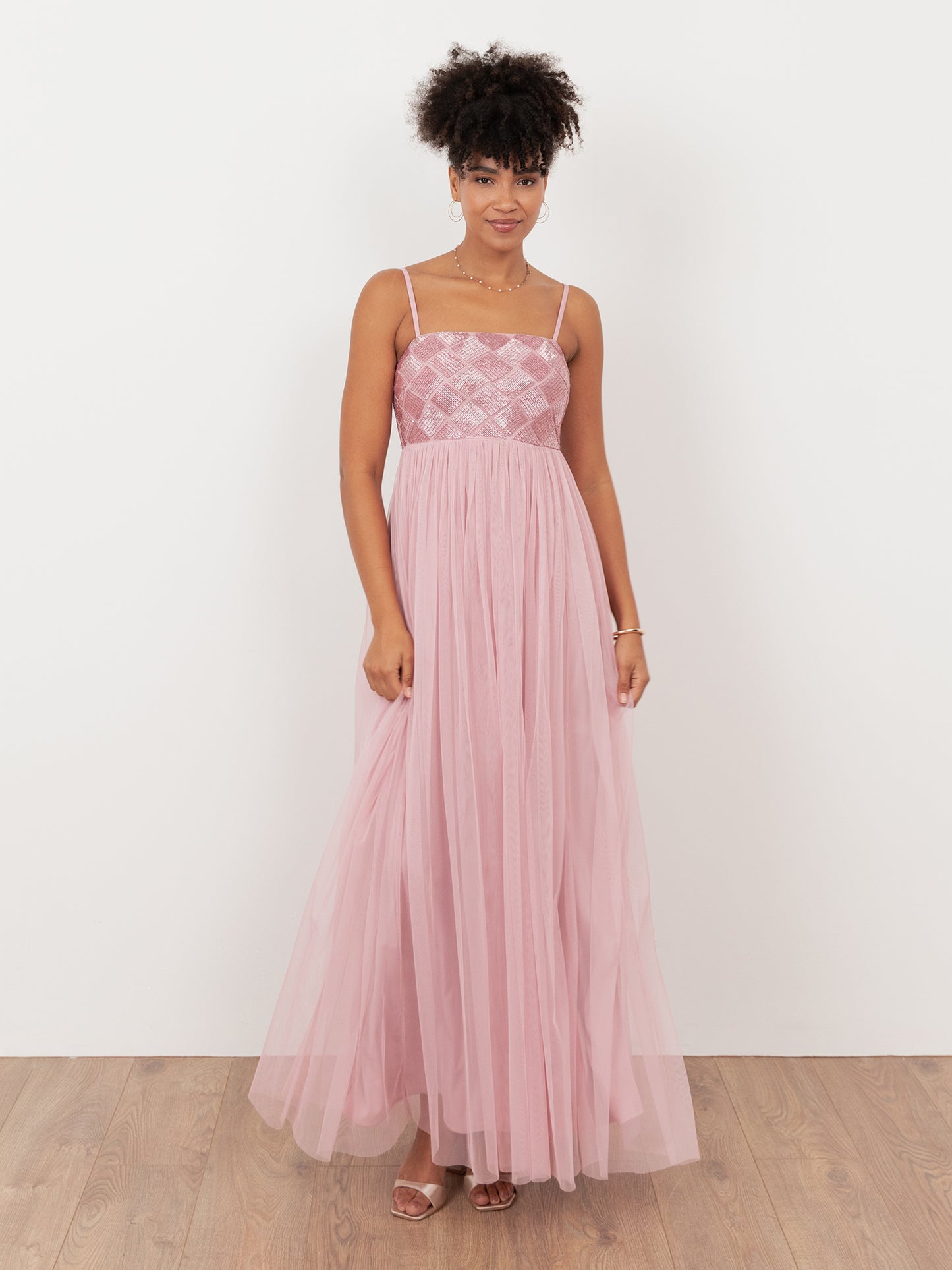 Maya Soft Pink Geometric Embellished Cami Maxi Dress