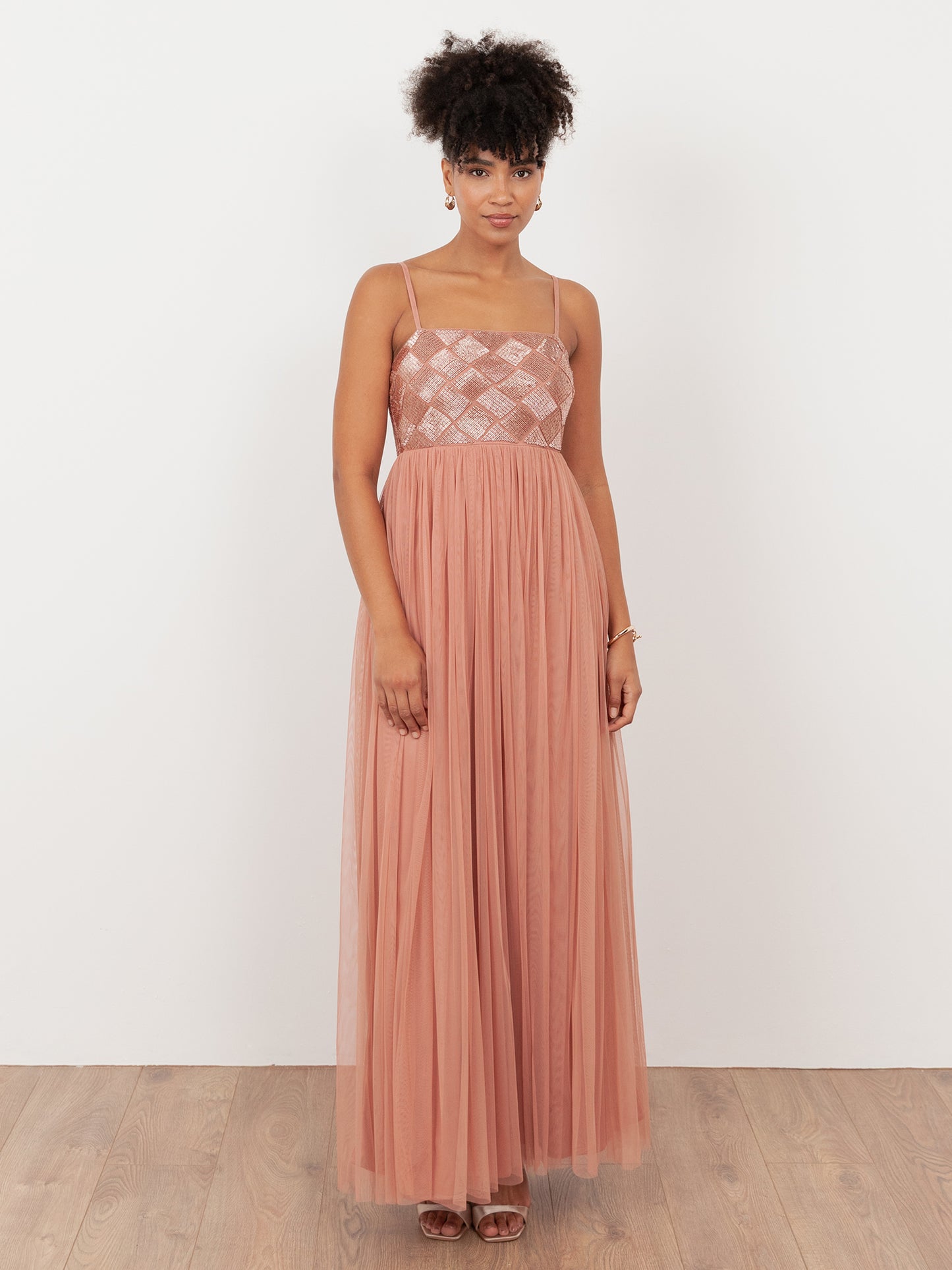 Maya Terracotta Pink Geometric Embellished Cami Maxi Dress