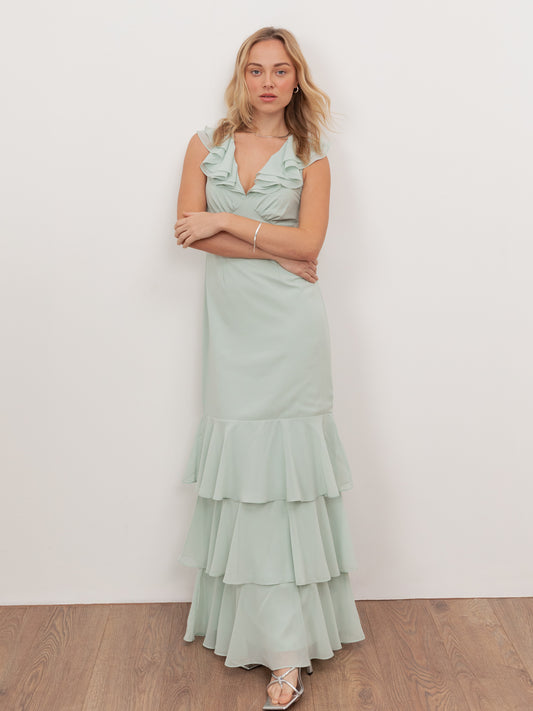 Anaya With Love Recycled Mint V Neck Ruffle Maxi Dress