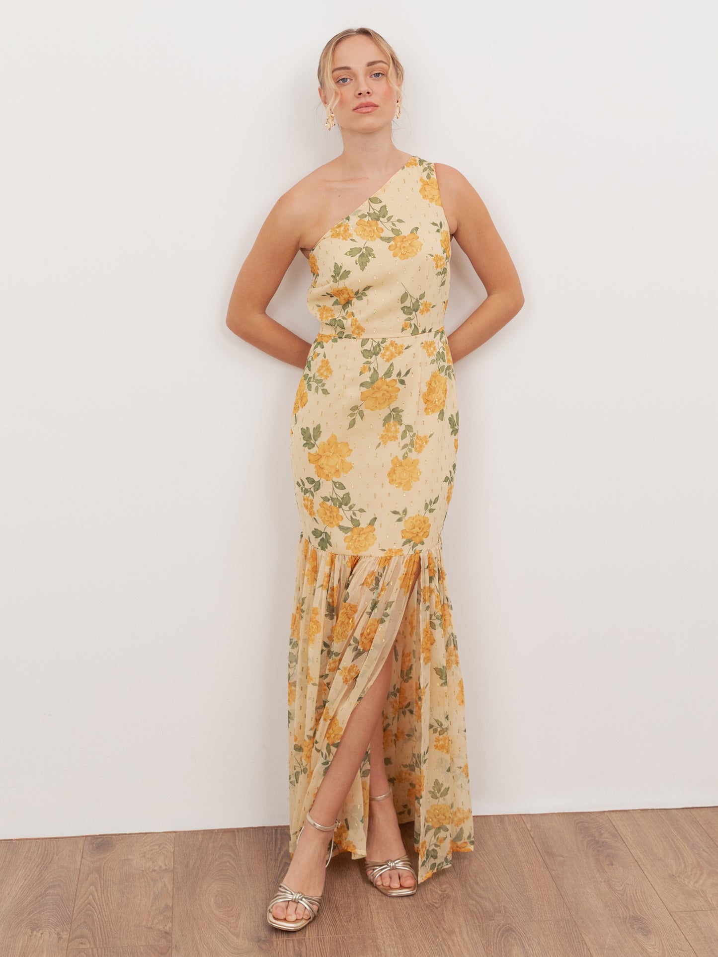 Anaya With Love Recycled Yellow Floral Print One Shoulder Maxi Dress