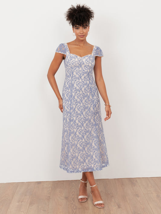 Maya Light Blue Sweetheart Neck Lace Midaxi Dress
