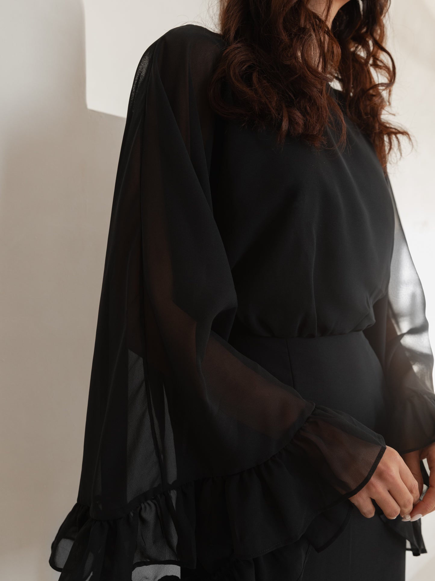 Anaya With Love Recycled Black Oversized Ruffle Sleeve Maxi Dress