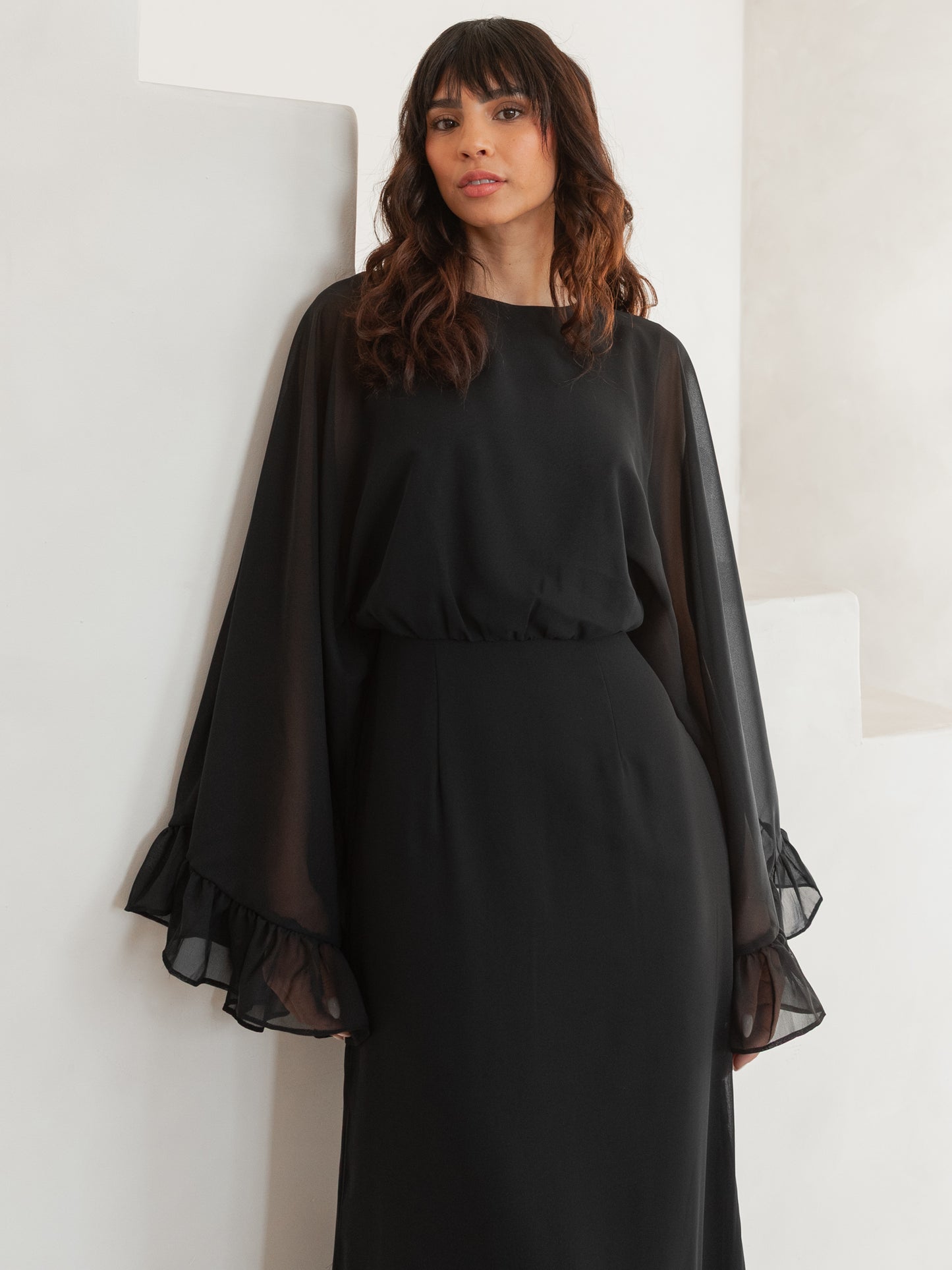 Anaya With Love Recycled Black Oversized Ruffle Sleeve Maxi Dress