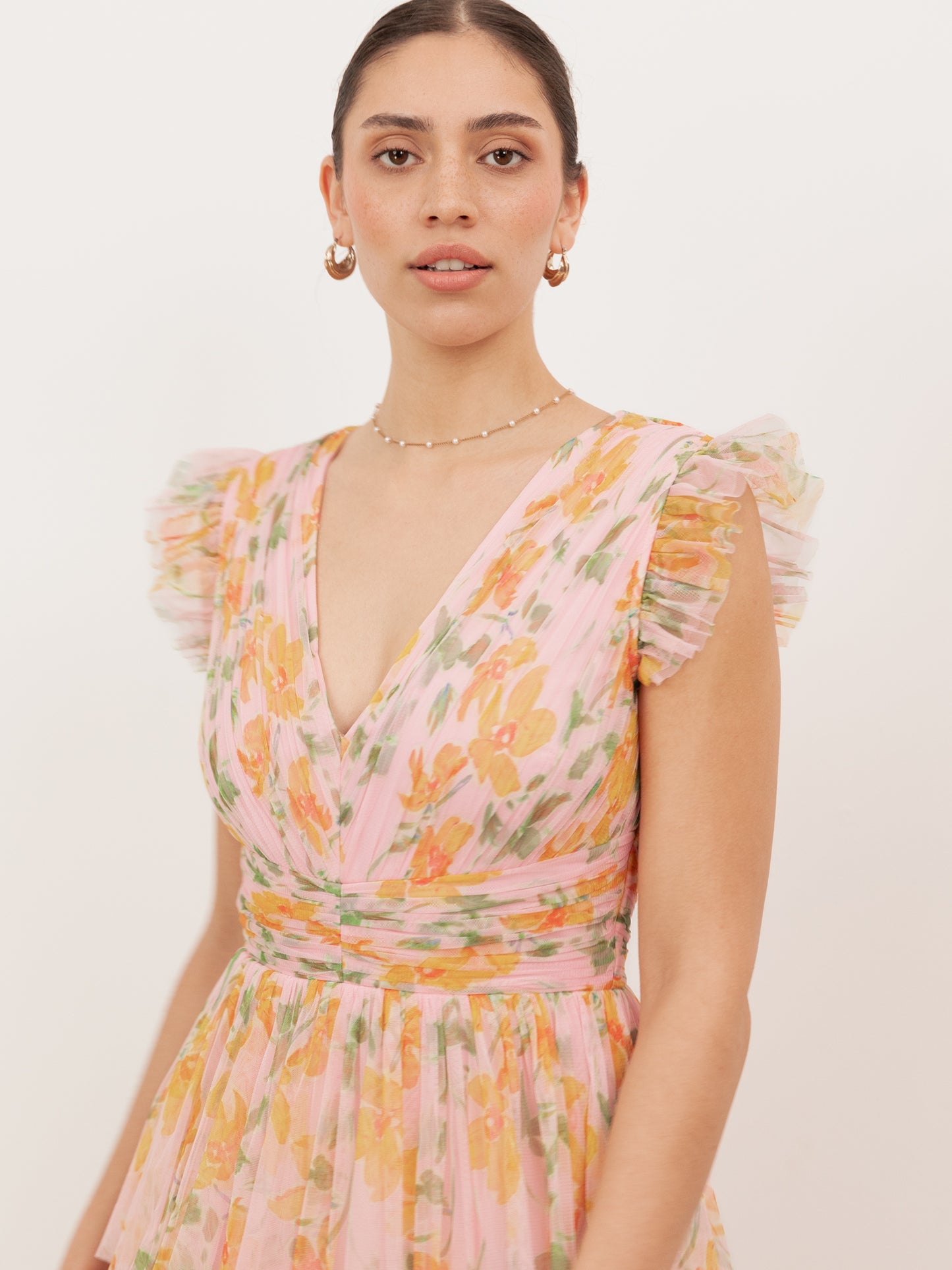 Anaya With Love Recycled Pink Floral V Neck Tiered Midaxi Dress