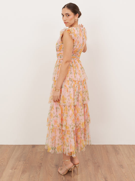 Anaya With Love Recycled Pink Floral V Neck Tiered Midaxi Dress