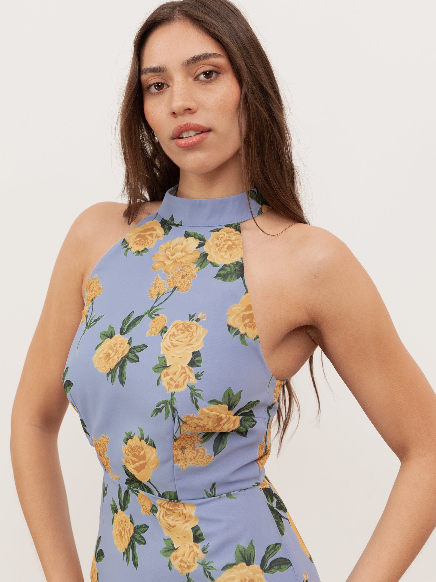 Anaya With Love Recycled Floral Print Halter Neck Tiered Maxi Dress