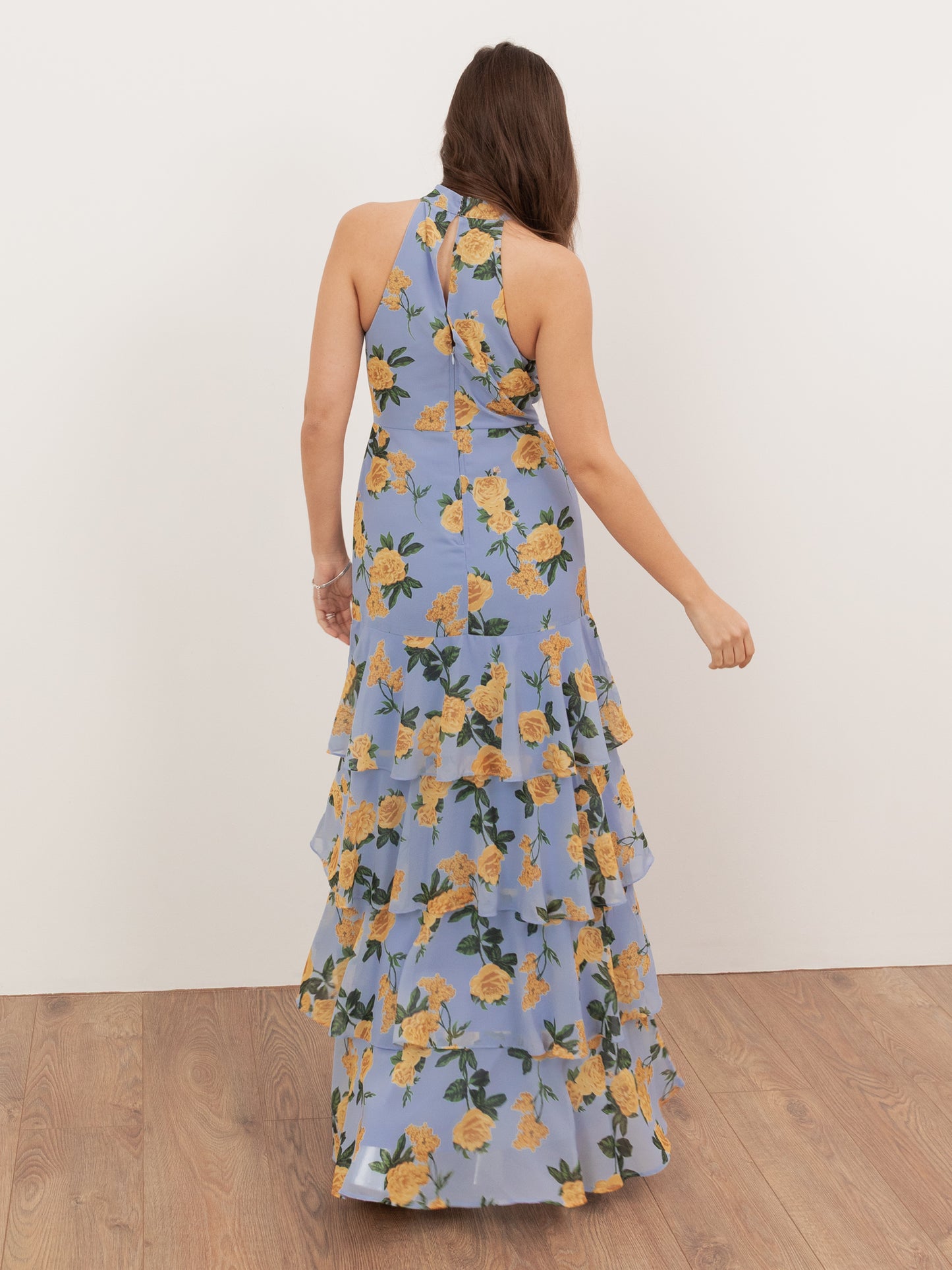 Anaya With Love Recycled Floral Print Halter Neck Tiered Maxi Dress