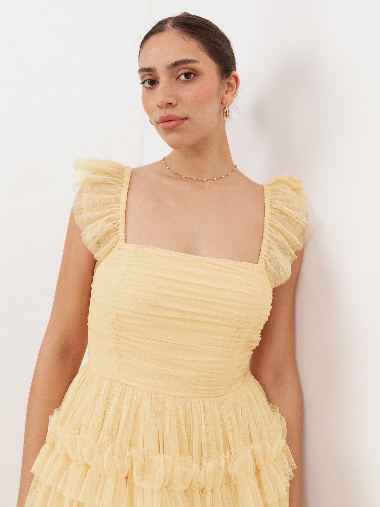 Anaya With Love Recycled Butter Yellow Square Neck Frill Midaxi Dress