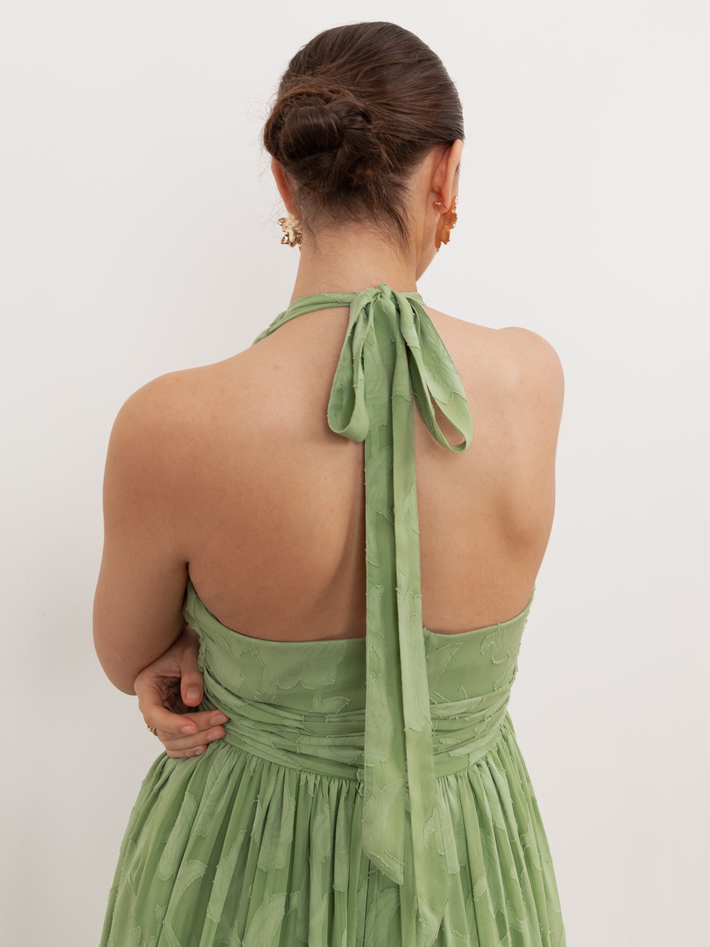 Anaya With Love Recycled Green Tea Floral Burnout Halter Neck Midaxi Dress