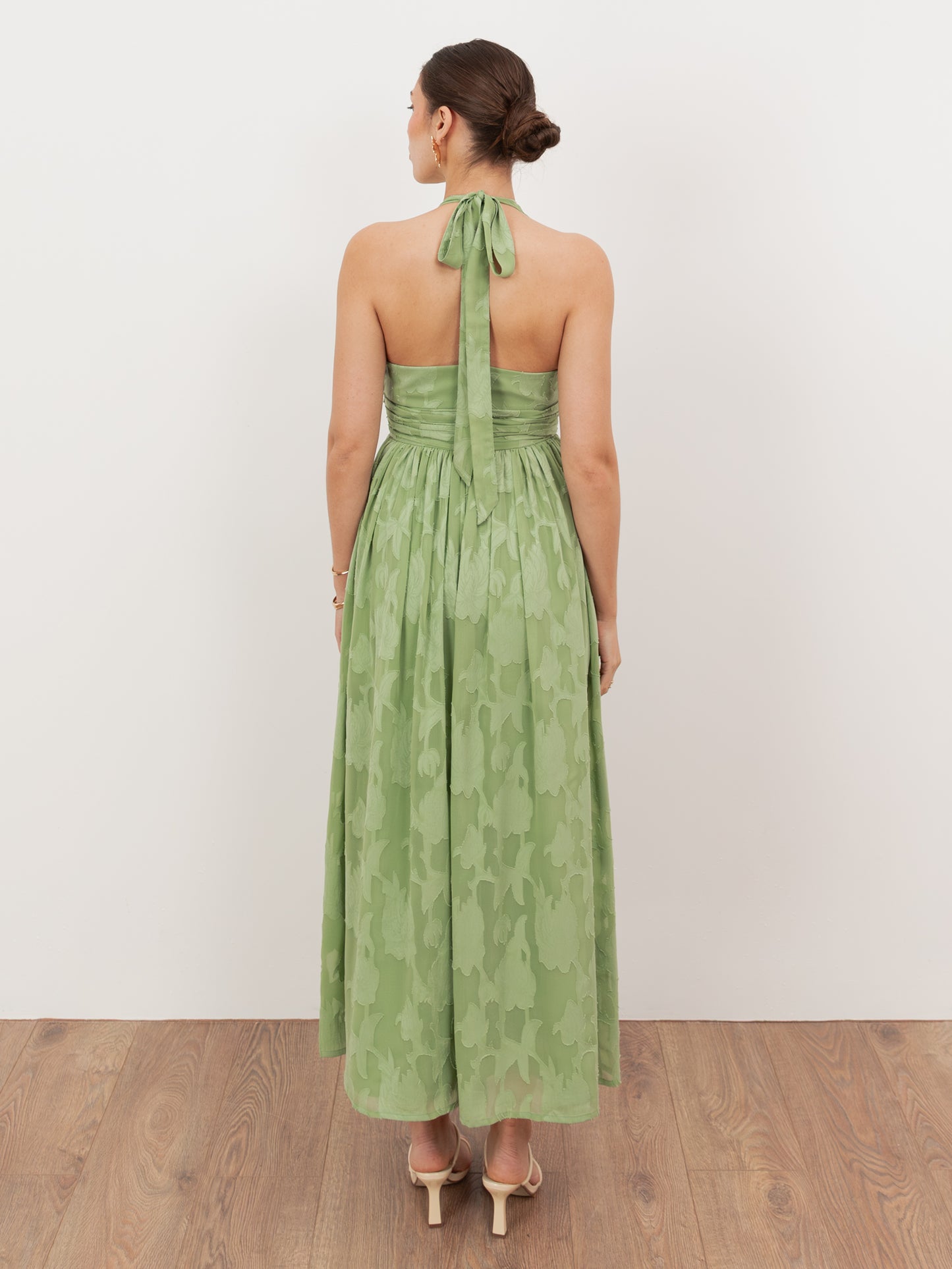 Anaya With Love Recycled Green Tea Floral Burnout Halter Neck Midaxi Dress