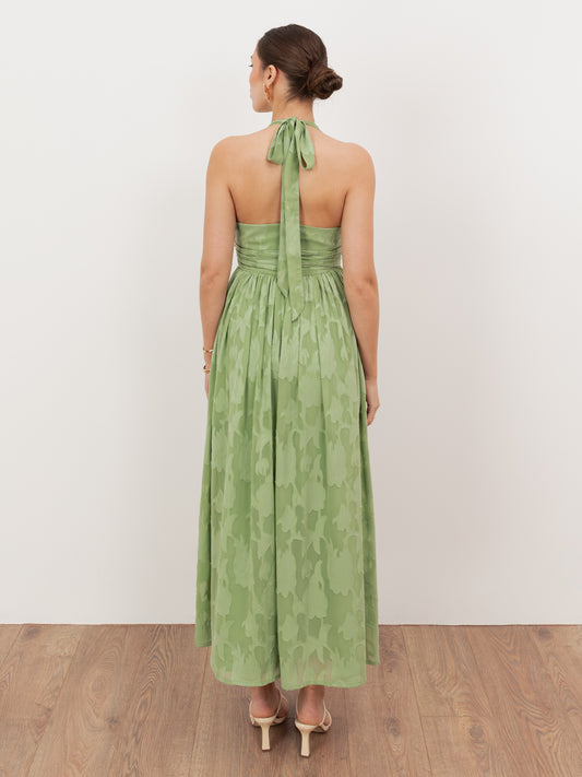 Anaya With Love Recycled Green Tea Floral Burnout Halter Neck Midaxi Dress