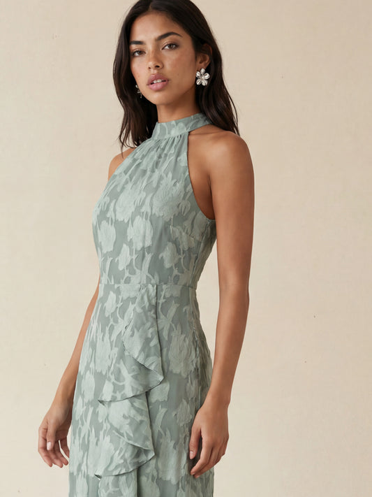 Anaya With Love Recycled Willow Green Halter Neck Ruffle Maxi Dress
