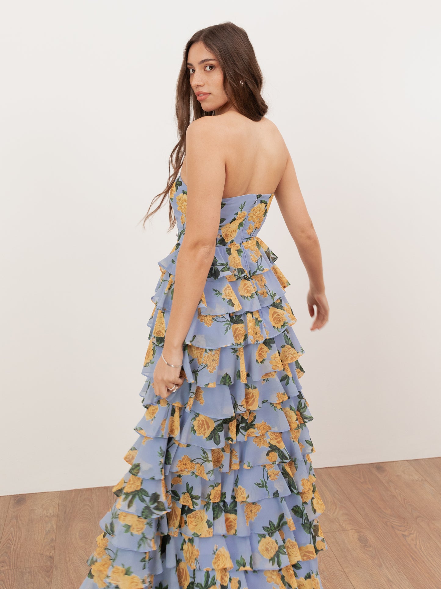 Anaya With Love Recycled Blue Floral Bandeau Tiered Maxi Dress
