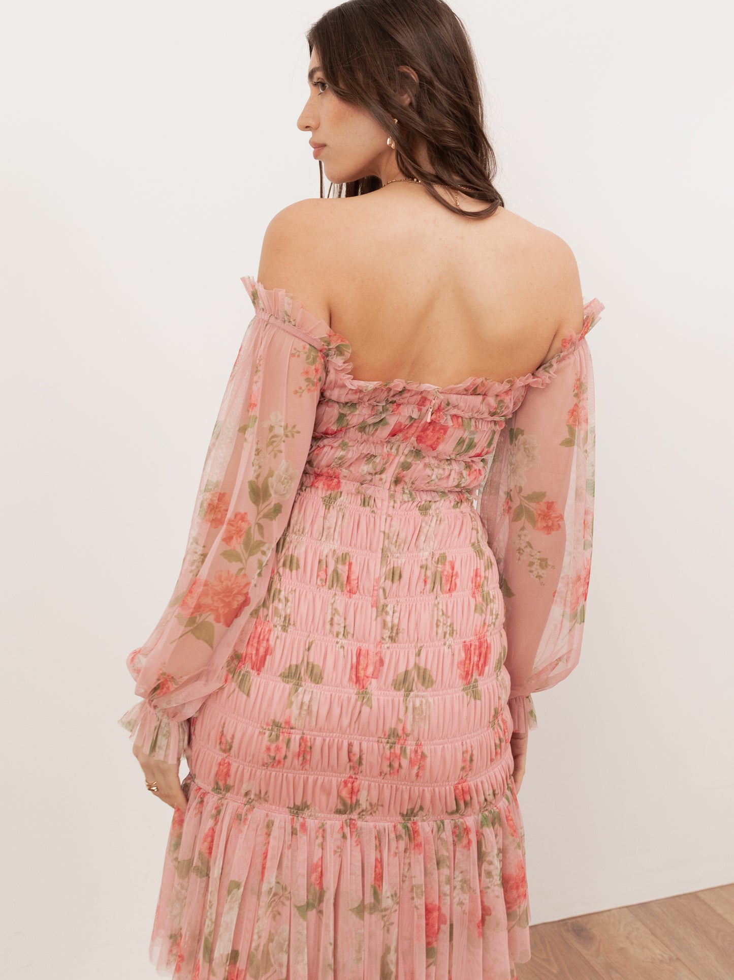 Anaya With Love Recycled Floral Long Sleeve Bardot Maxi Dress