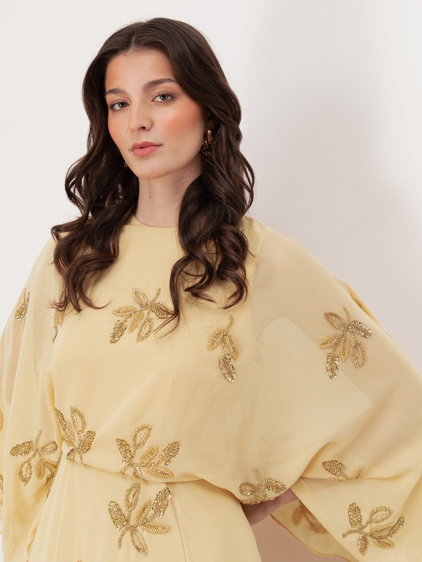 Maya Buttercream Floral Embellished Cape Sleeve Maxi Dress