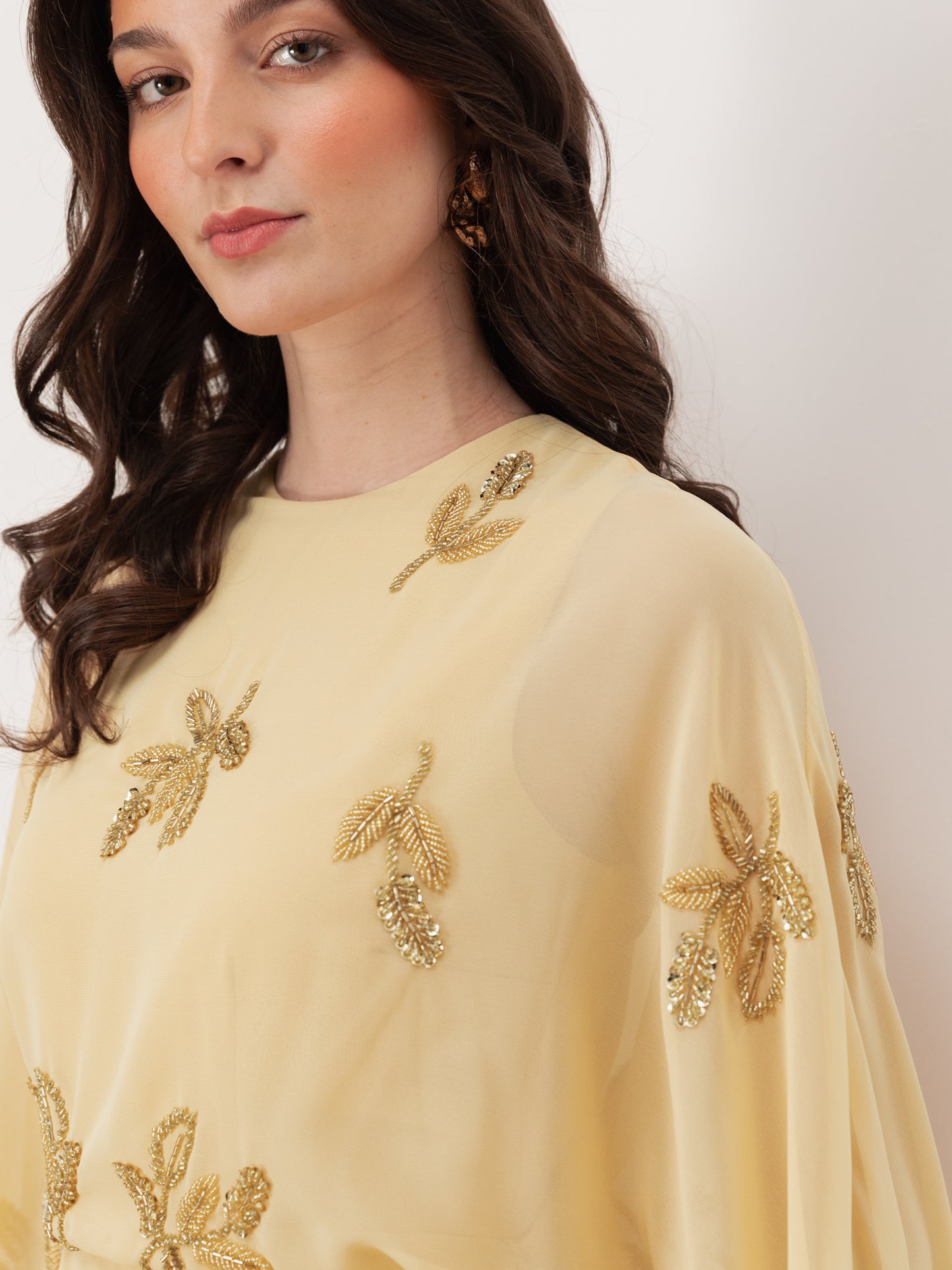 Maya Buttercream Floral Embellished Cape Sleeve Maxi Dress