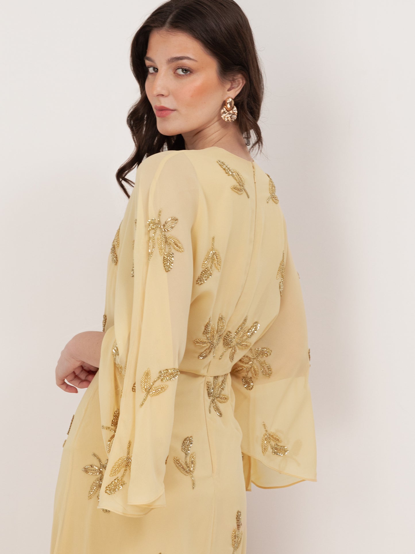Maya Buttercream Floral Embellished Cape Sleeve Maxi Dress