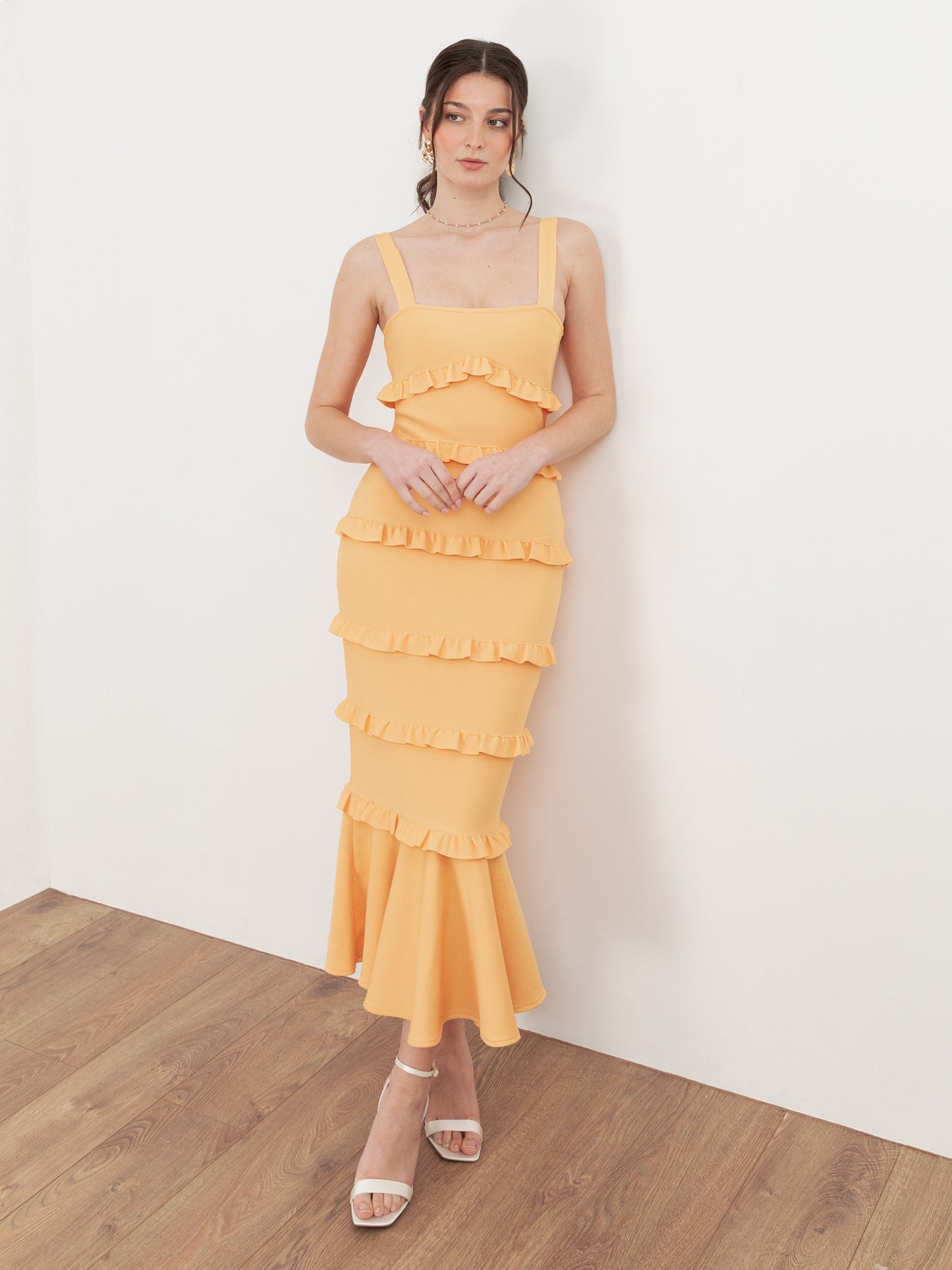 Maya Amber Yellow Strappy Bandage Midi Dress