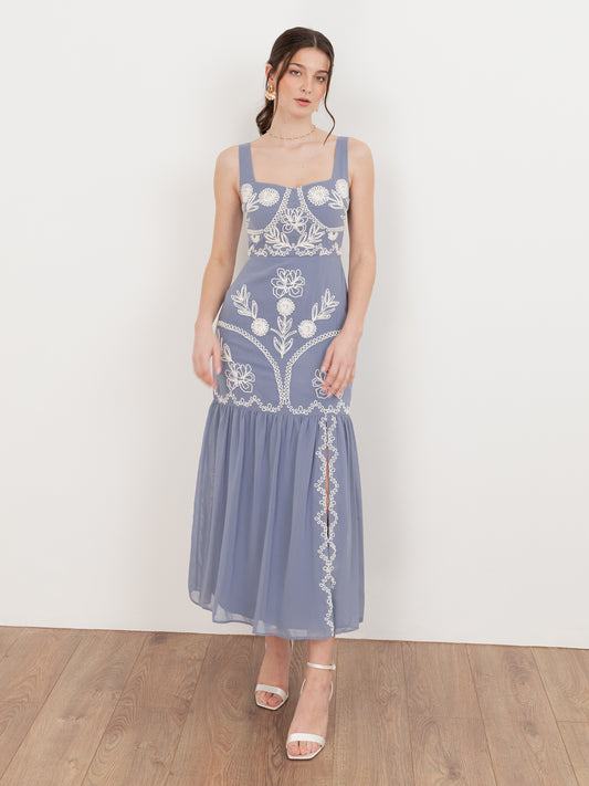 Maya Wisteria Blue Embroidered Strappy Midaxi Dress