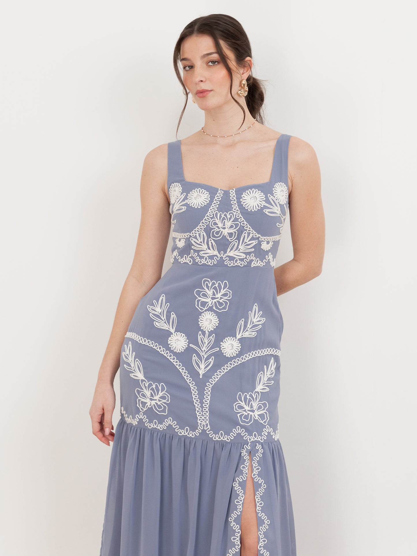 Maya Wisteria Blue Embroidered Strappy Midaxi Dress