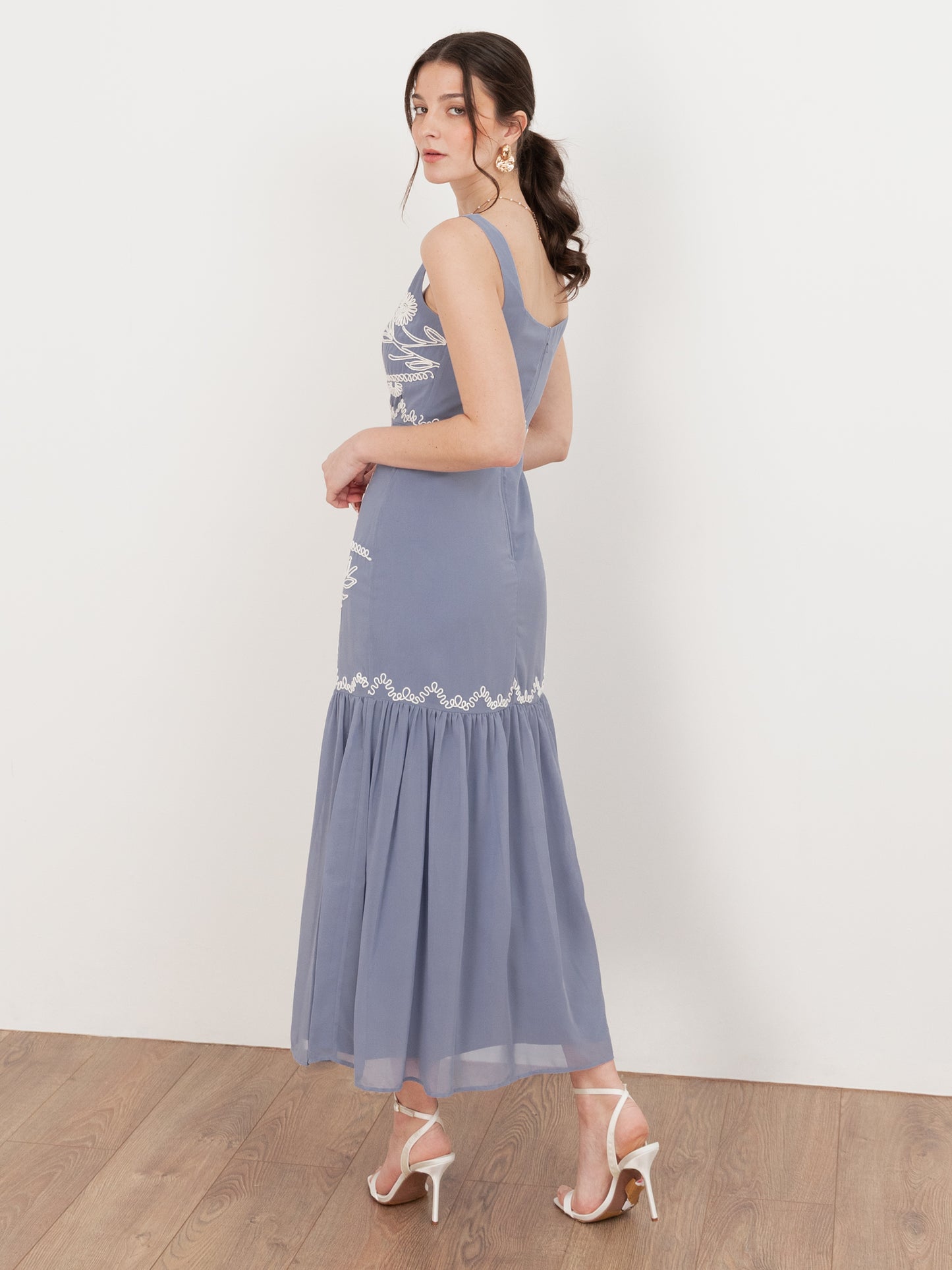 Maya Wisteria Blue Embroidered Strappy Midaxi Dress