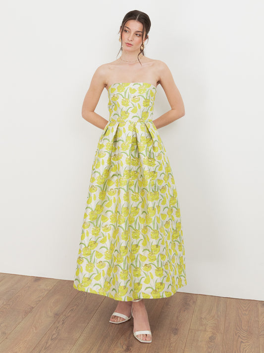 Maya Floral Jacquard Bandeau Midaxi Dress