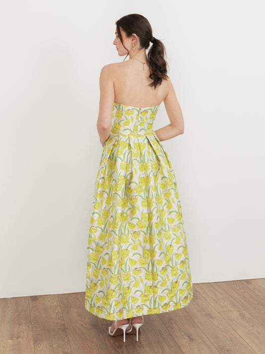 Maya Floral Jacquard Bandeau Midaxi Dress