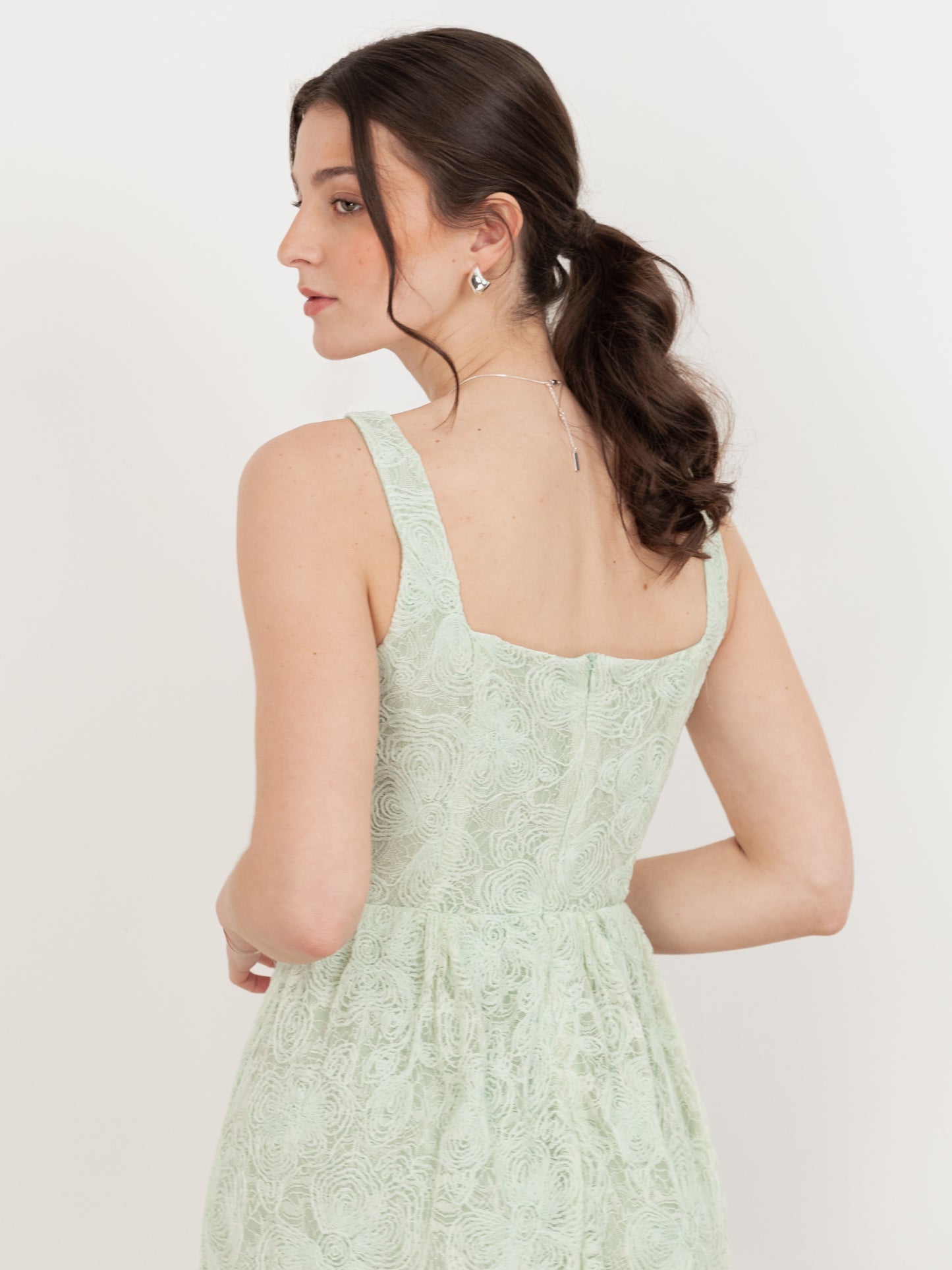 Maya Mint Embossed Floral Lace Drop Waist Midaxi Dress