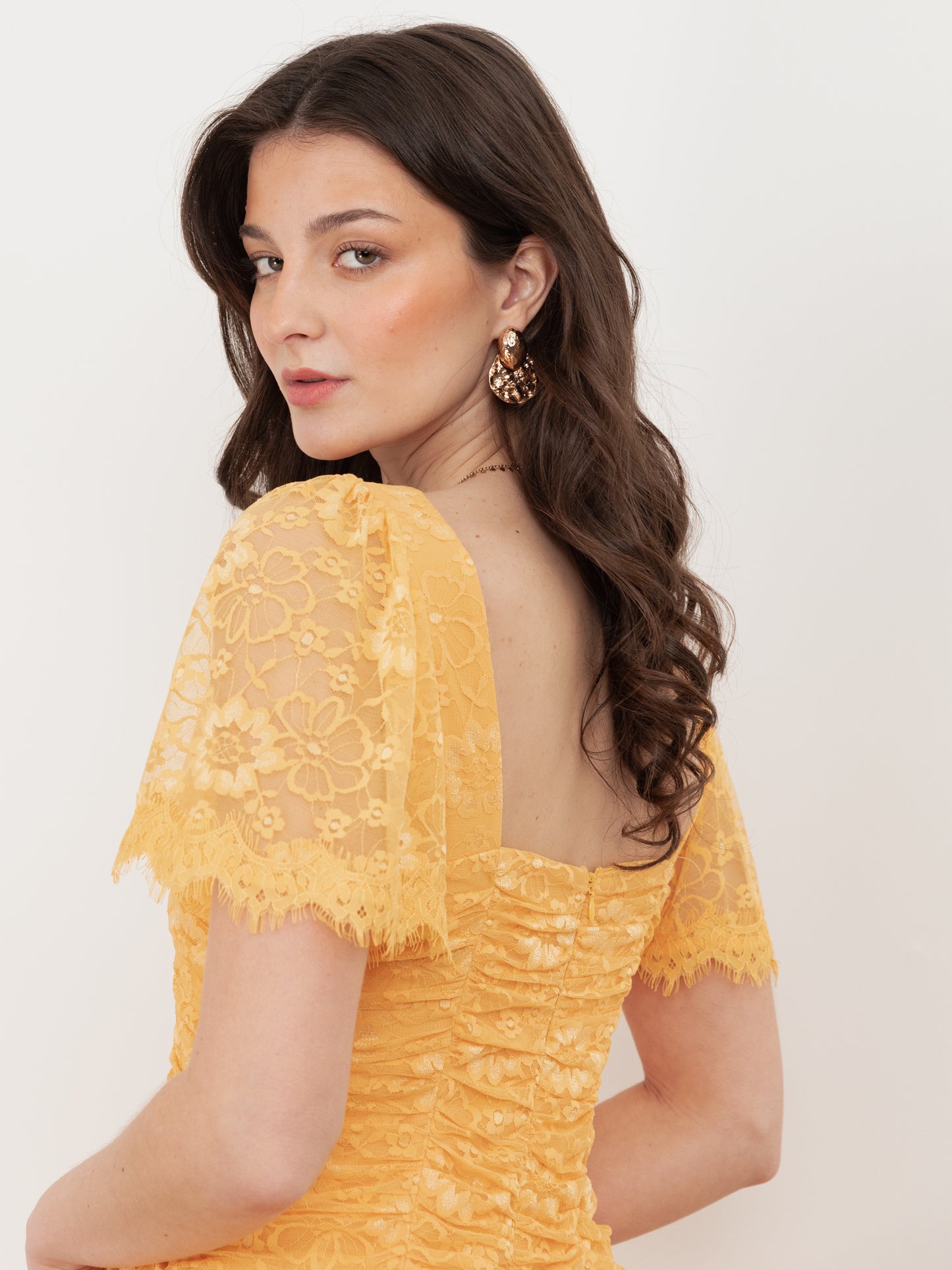 Maya Sunflower Yellow Square Neck Angel Sleeve Lace Midaxi Dress