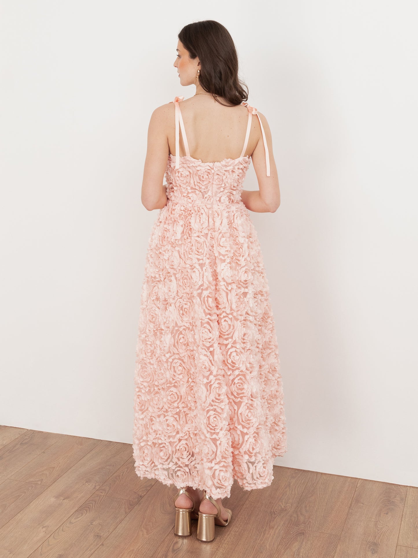 Maya Peach 3D Floral Cami Midi Dress