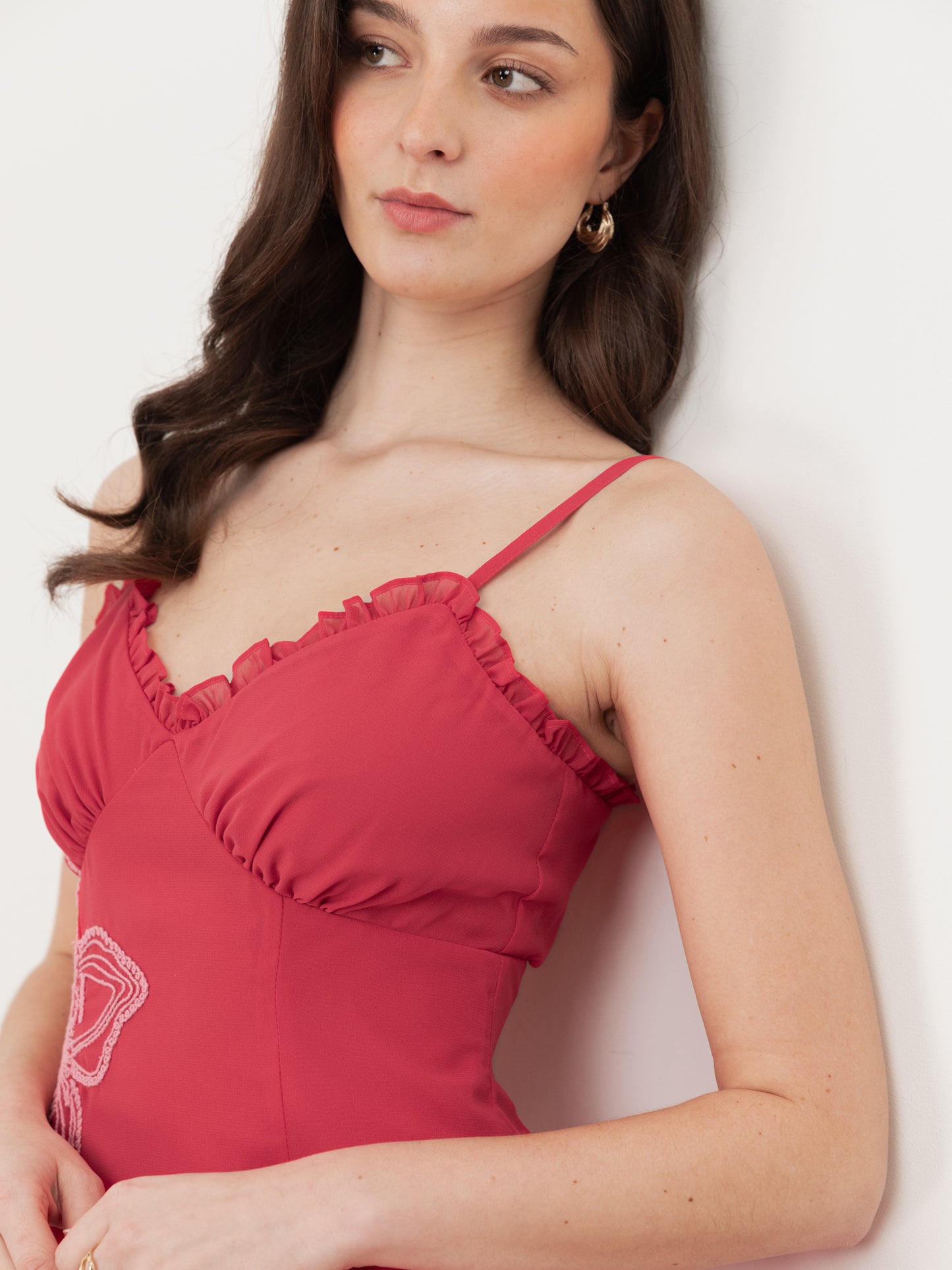 Maya Hot Pink Floral Embroidered Cami Maxi Dress