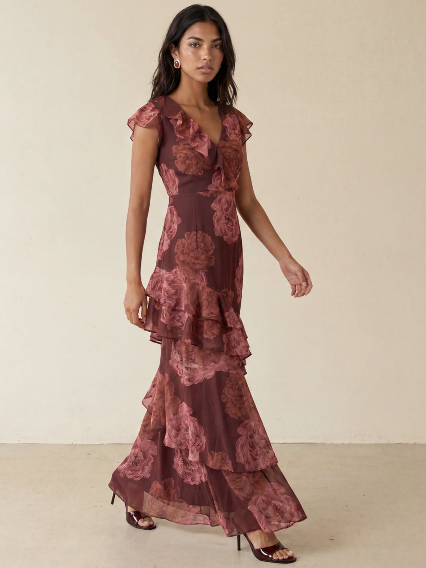 Anaya With Love Recycled Floral Print Faux Wrap Ruffle Maxi Dress
