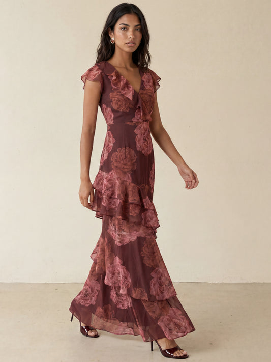 Anaya With Love Recycled Floral Print Faux Wrap Ruffle Maxi Dress