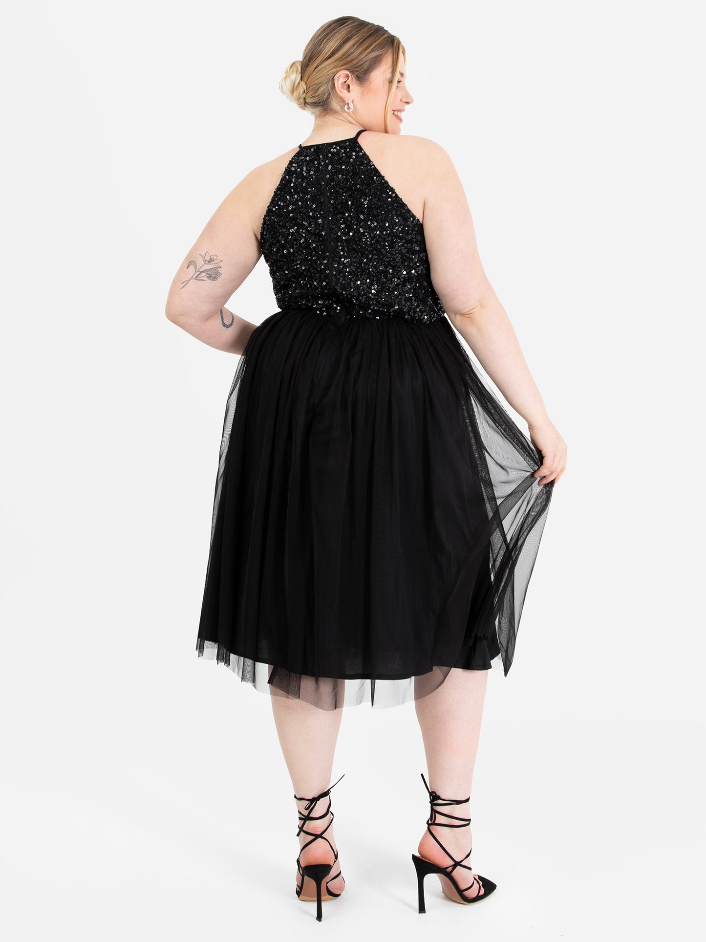 Maya Black Embellished Halter Neck Midi Dress