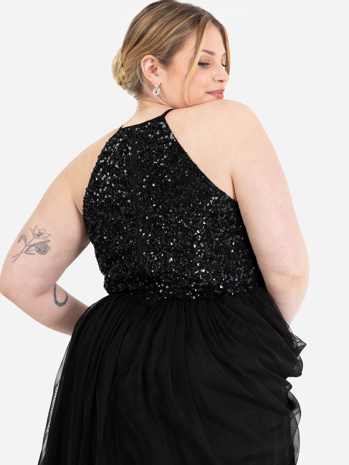 Maya Black Embellished Halter Neck Midi Dress