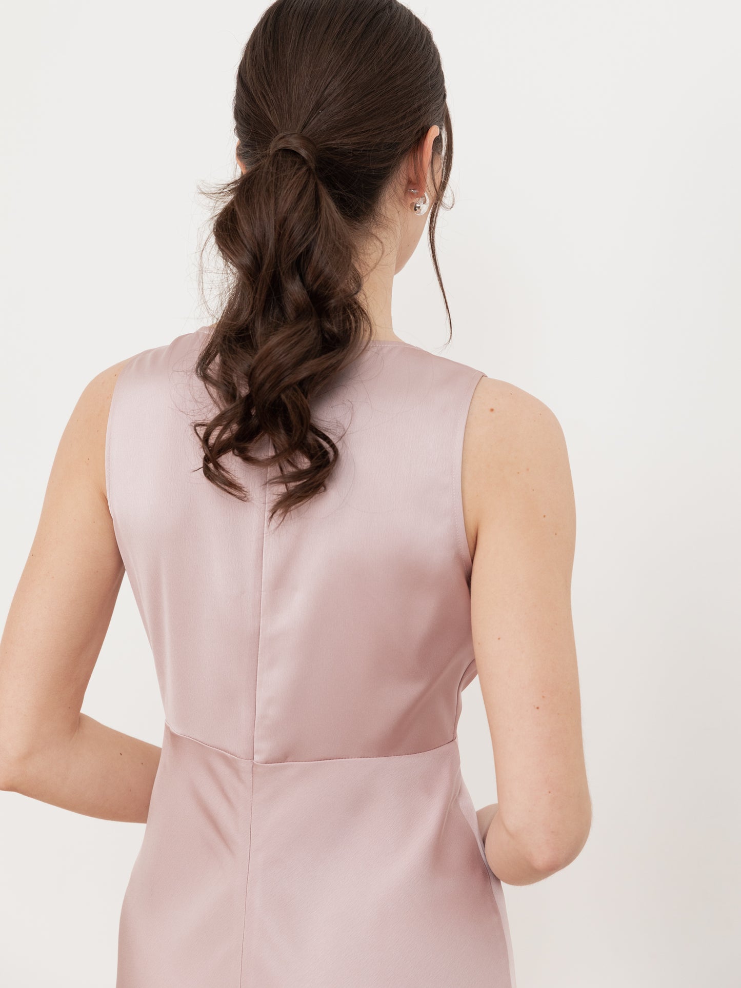 Maya Soft Pink Sleeveless V Neck Satin Maxi Dress