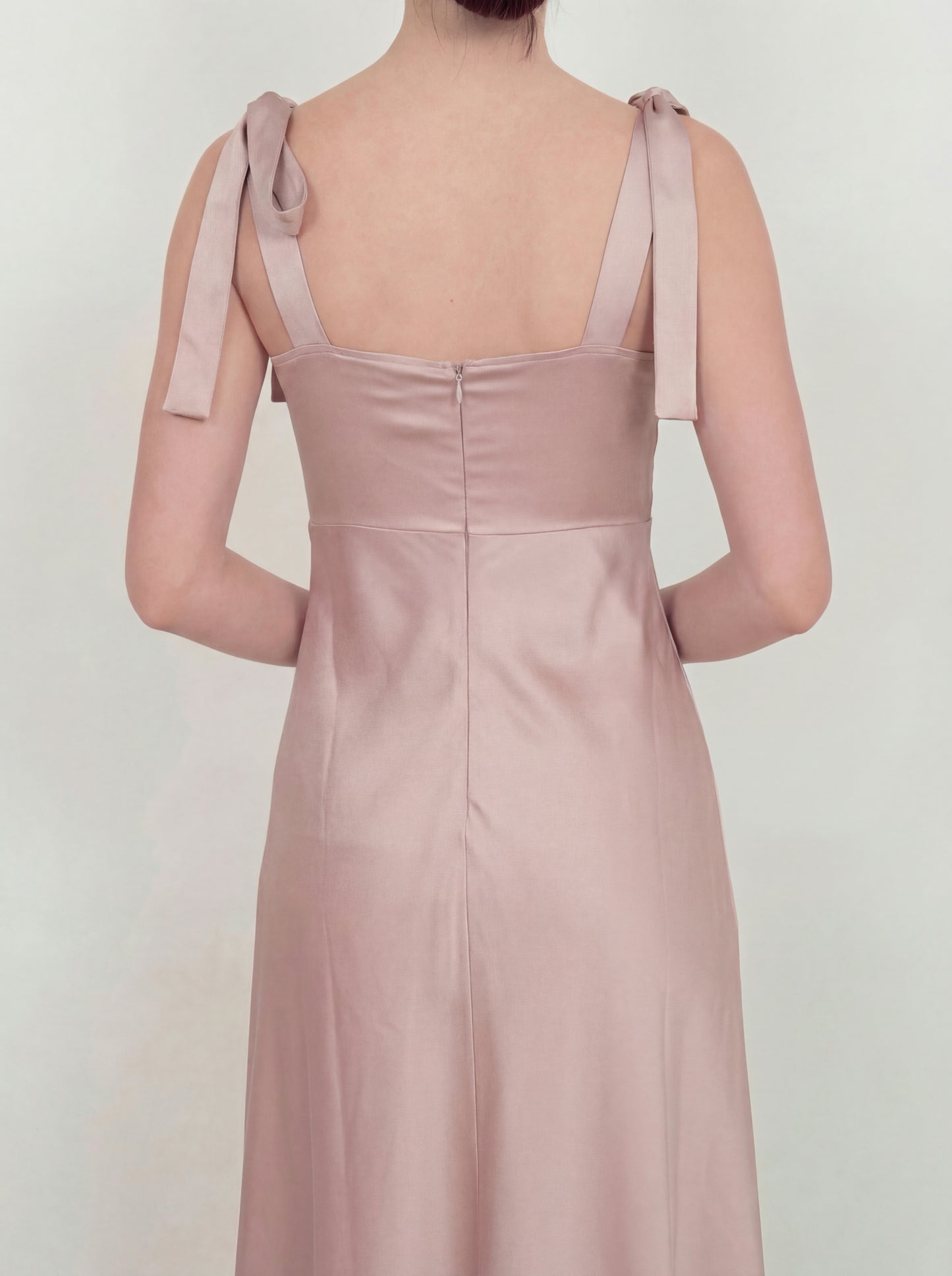 Maya Blush Tie-Shoulder Satin Maxi Dress