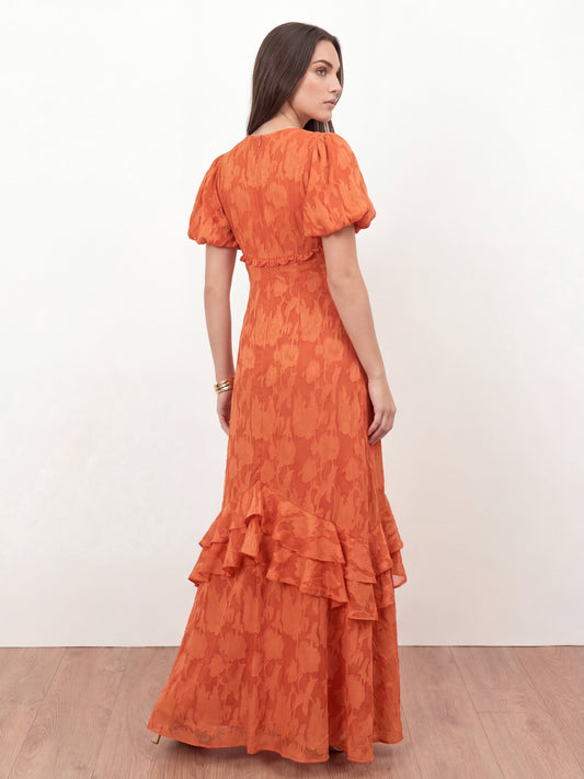 Anaya With Love Recycled Orange Floral Burnout Short Sleeve Maxi Dress